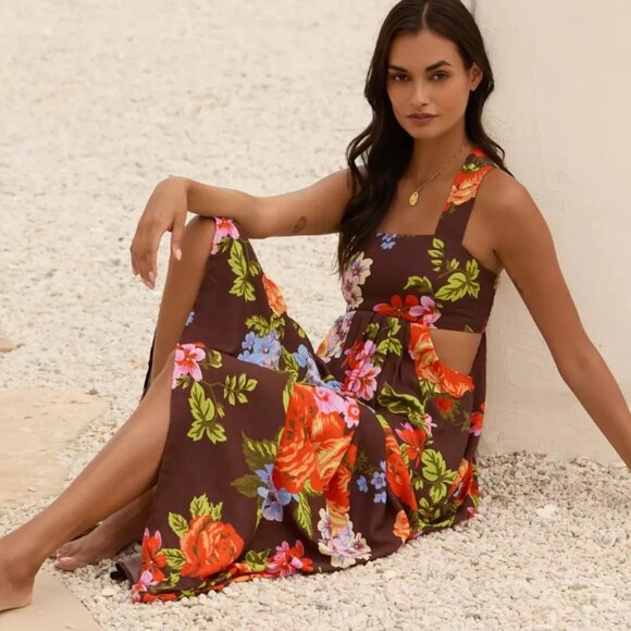 Anthropologie The Piper Bandeau Maxi Dress Brown Floral Plus Size 1X NWT - Picture 5 of 7